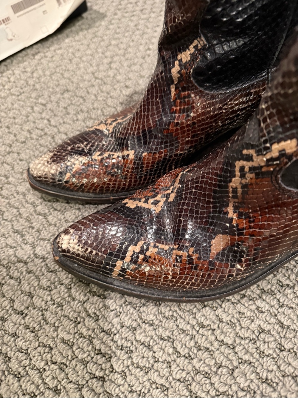 Zara Brown Snake-Print Pointed Ankle Boots